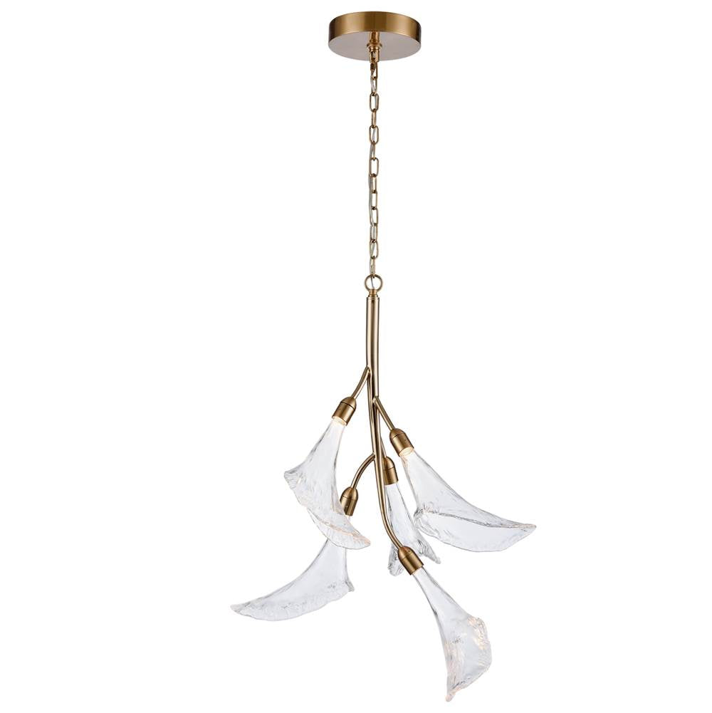 Arabela Lighting 85193-5 Natural Brass 33'' Calla  Chandelier In Natural Brass  With Clear Hand-formed Glass Flowers Image 1