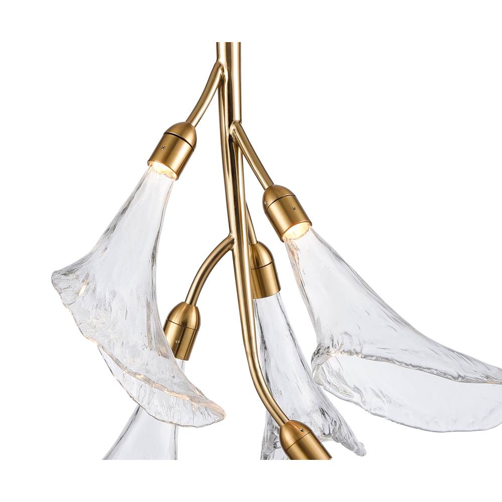 Arabela Lighting Calla 33'' Calla  Chandelier In Natural Brass  With Clear Hand-formed Glass Flowers