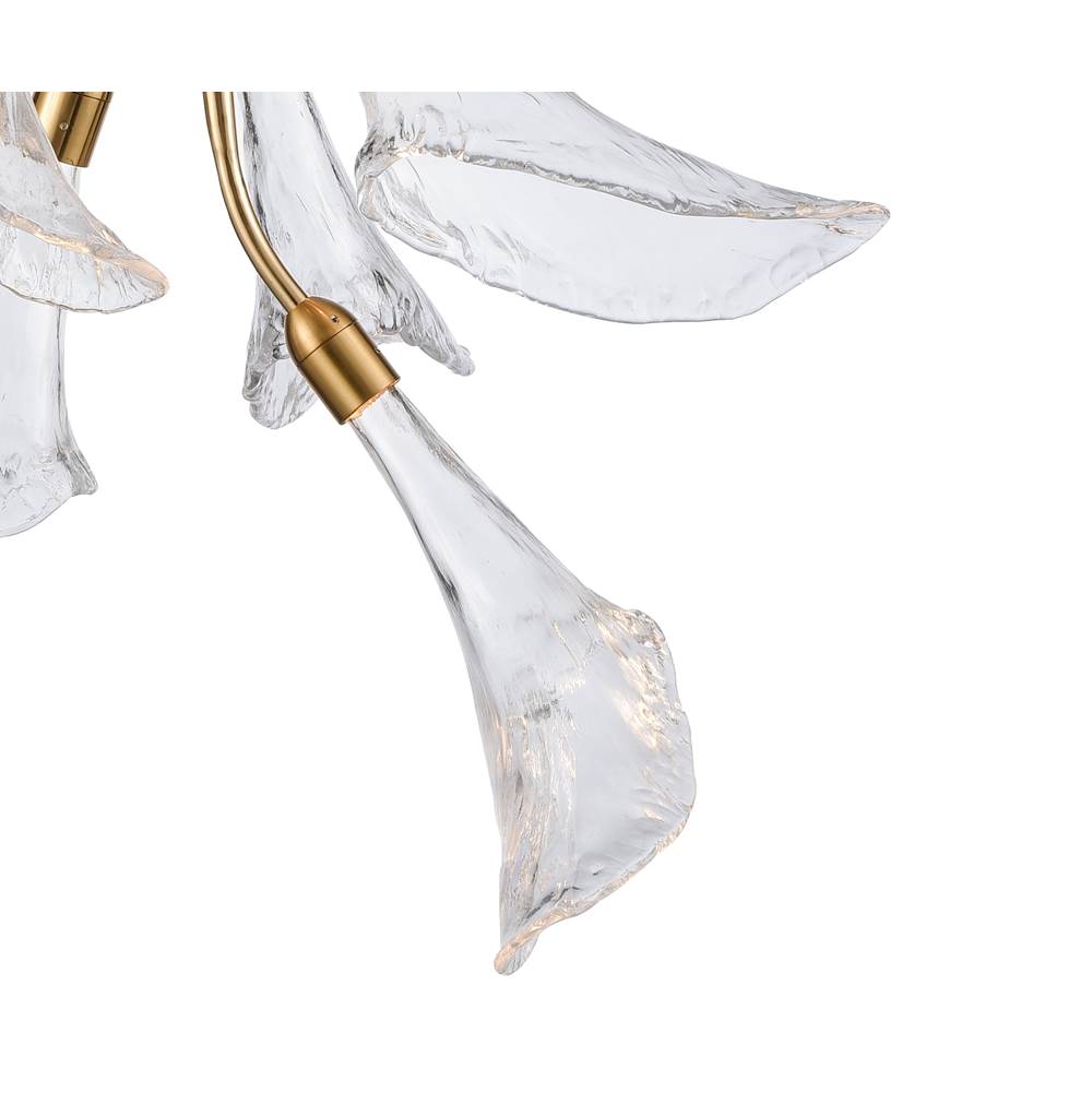 Arabela Lighting 85193-5 Natural Brass 33'' Calla  Chandelier In Natural Brass  With Clear Hand-formed Glass Flowers Image 6