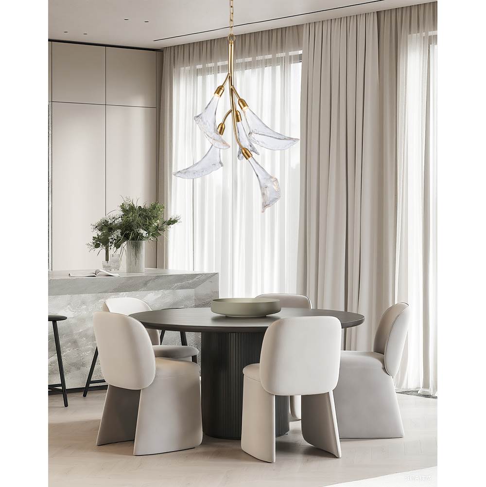 Arabela Lighting 85193-5 Natural Brass 33'' Calla  Chandelier In Natural Brass  With Clear Hand-formed Glass Flowers Image 3