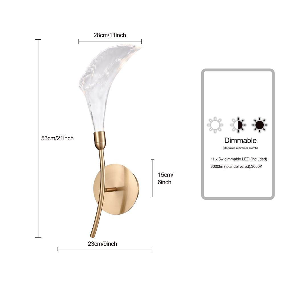 Arabela Lighting 85194-1 Natural Brass 20.5'' Calla  Wall Sconce In Natural Brass  With Clear Hand-formed Glass Flowers Image 2