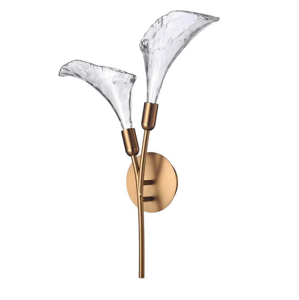 Arabela Lighting Calla 27'' Calla  Sconce In Natural Brass  With Clear Hand-formed Glass Flowers