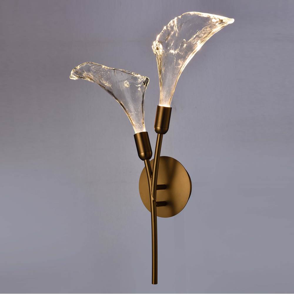 Arabela Lighting 85195-2 Satin Brass 27'' Calla  Sconce In Natural Brass  With Clear Hand-formed Glass Flowers Image 4