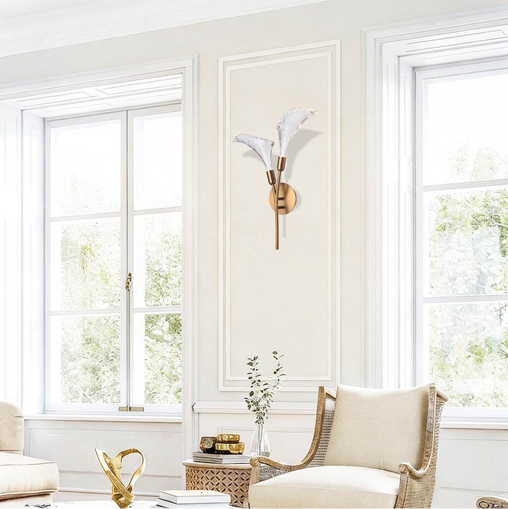 Arabela Lighting 85195-2 Satin Brass 27'' Calla  Sconce In Natural Brass  With Clear Hand-formed Glass Flowers Image 3