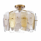 Arabela Lighting Strata 24'' Strata Semi Flush In Lacquered Gold With Layers Of Clear, Frosted, And Gold-leafed Glass