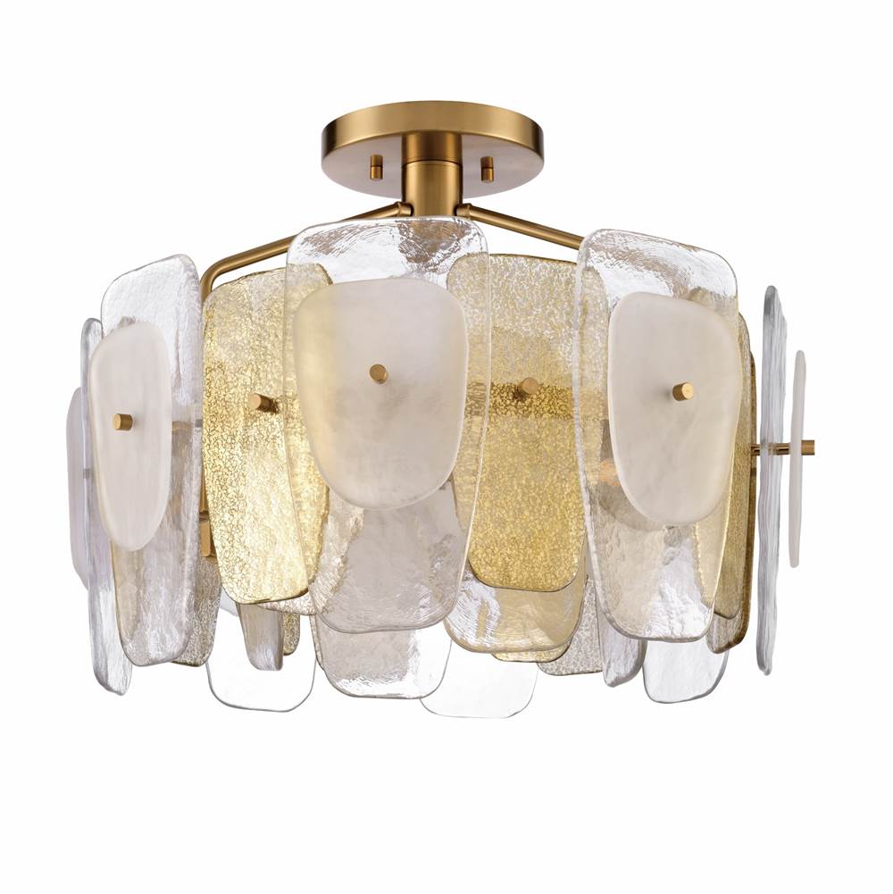 Arabela Lighting Strata 24'' Strata Semi Flush In Lacquered Gold With Layers Of Clear, Frosted, And Gold-leafed Glass
