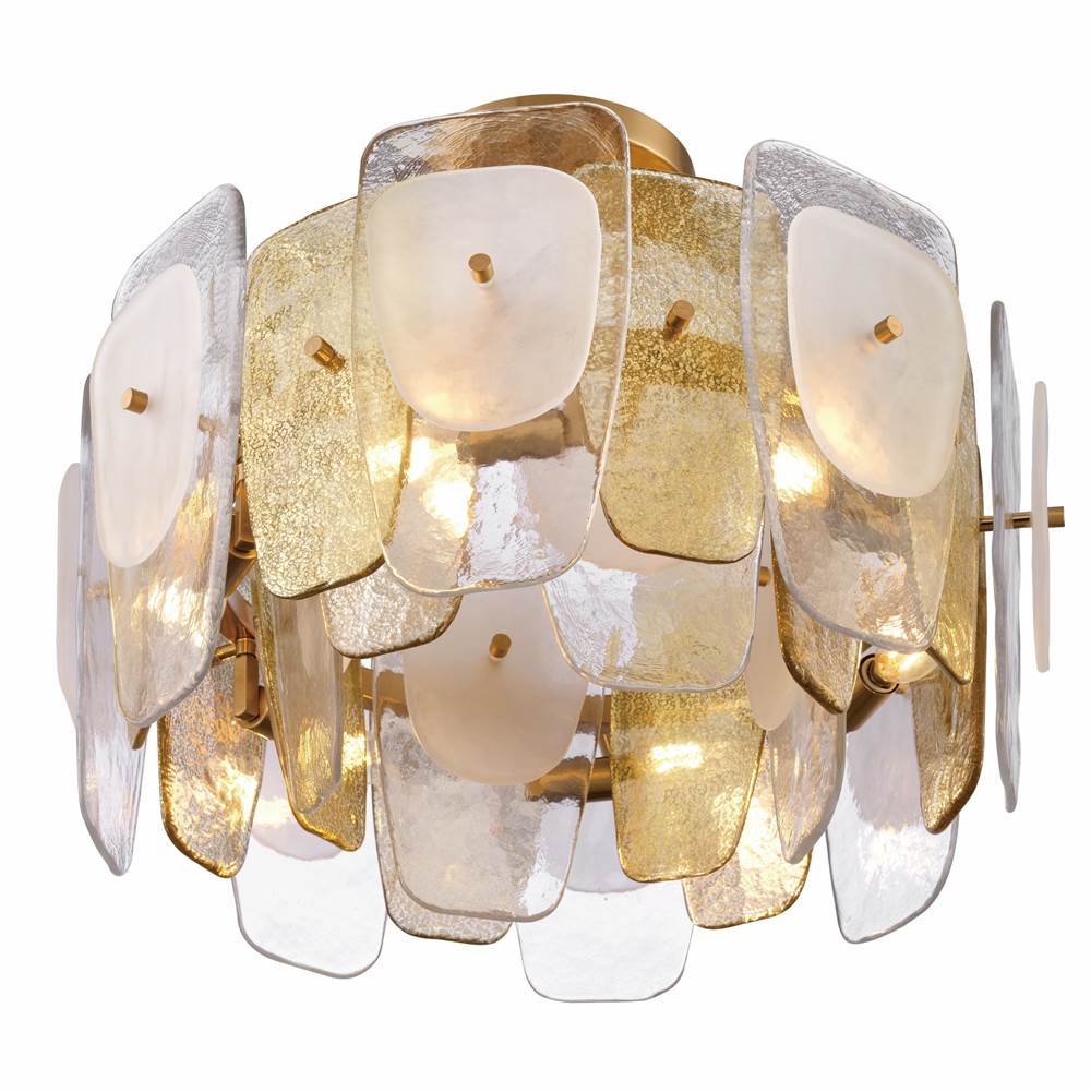Arabela Lighting 85200-6 Lacquered Gold 24'' Strata Semi Flush In Lacquered Gold With Layers Of Clear, Frosted, And Gold-leafed Glass Image 7