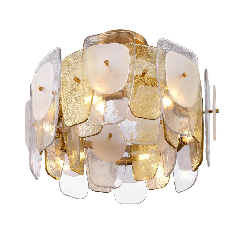 Arabela Lighting 85200-6 Lacquered Gold 24'' Strata Semi Flush In Lacquered Gold With Layers Of Clear, Frosted, And Gold-leafed Glass Image 6
