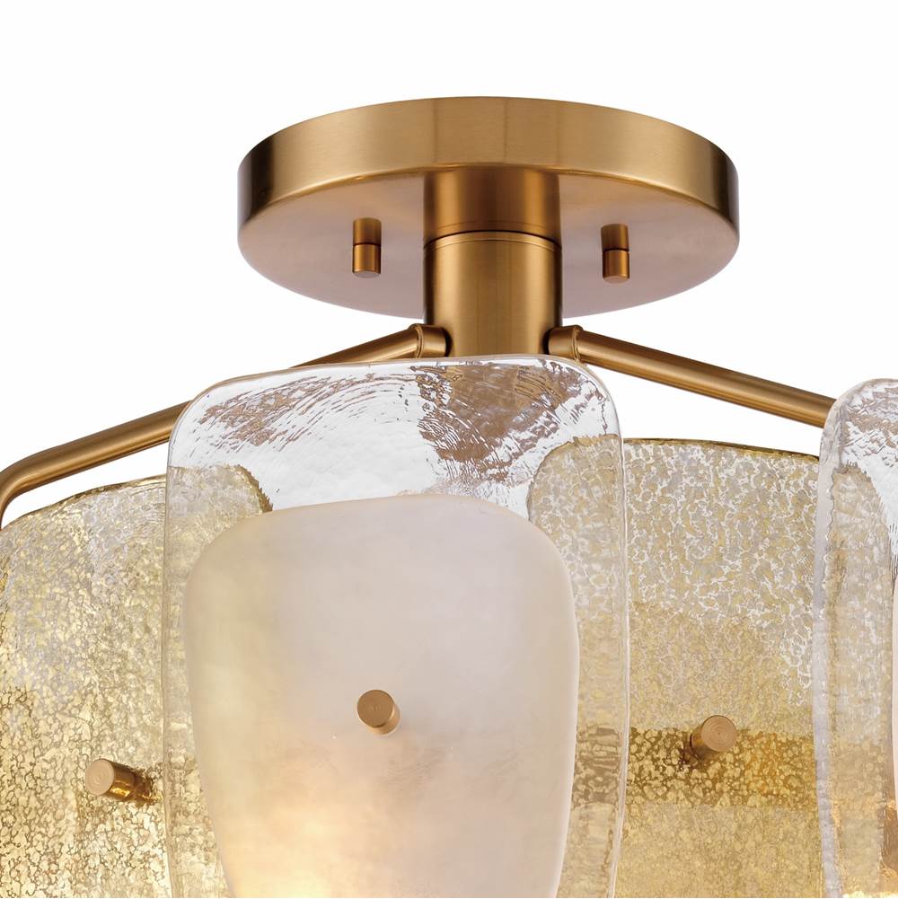 Arabela Lighting 85200-6 Lacquered Gold 24'' Strata Semi Flush In Lacquered Gold With Layers Of Clear, Frosted, And Gold-leafed Glass Image 5