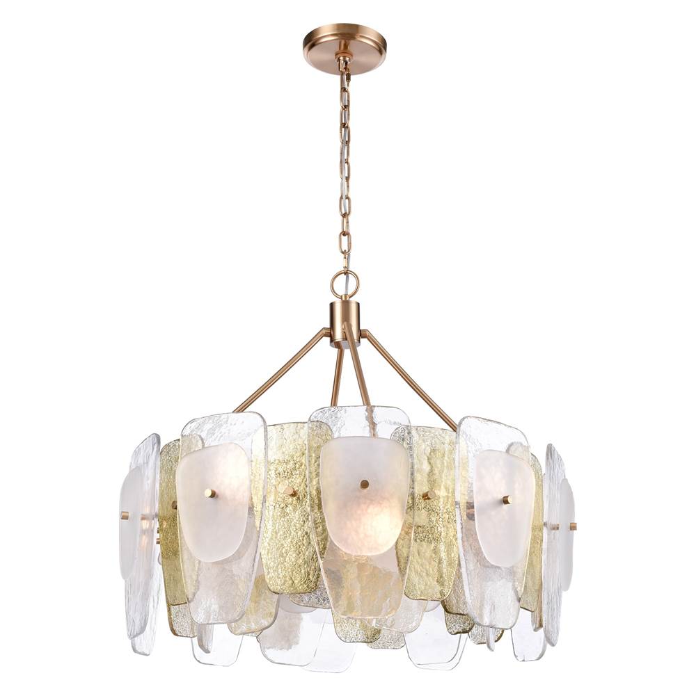 Arabela Lighting 85201-8 Lacquered Gold 29'' Strata Chandelier In Lacquered Gold With Layers Of Clear, Frosted, And Gold-leafed Glass Image 1