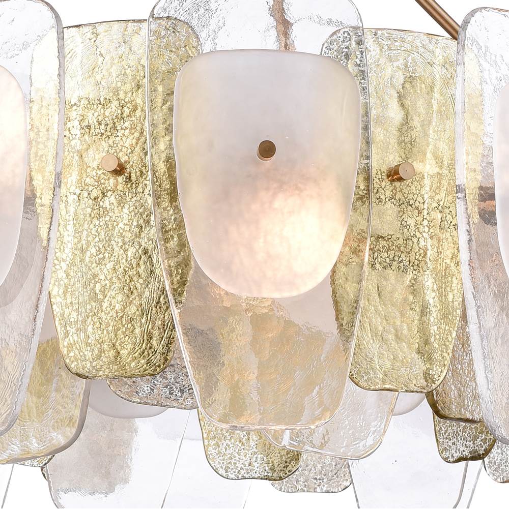 Arabela Lighting Strata 29'' Strata Chandelier In Lacquered Gold With Layers Of Clear, Frosted, And Gold-leafed Glass