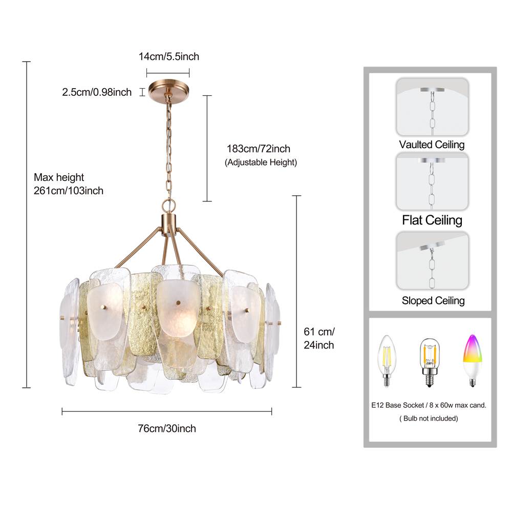 Arabela Lighting 85201-8 Lacquered Gold 29'' Strata Chandelier In Lacquered Gold With Layers Of Clear, Frosted, And Gold-leafed Glass Image 2
