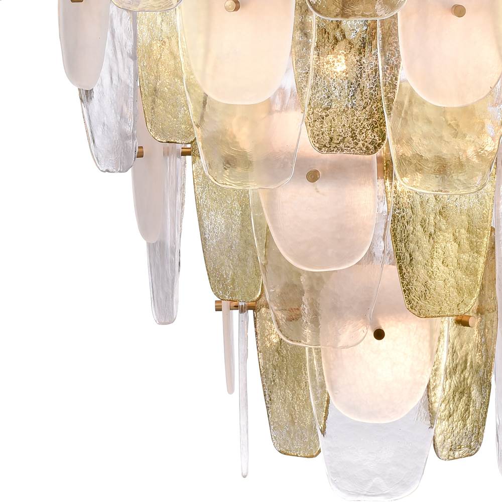 Arabela Lighting Strata 48'' Strata Chandelier In Lacquered Gold With Layers Of Clear, Frosted, And Gold-leafed Glass
