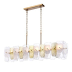 Arabela Lighting 85203-6 Lacquered Gold 53'' Strata Linear  Chandelier In Lacquered Gold With Layers Of Clear, Frosted, And Gold-leafed Glass Image 1