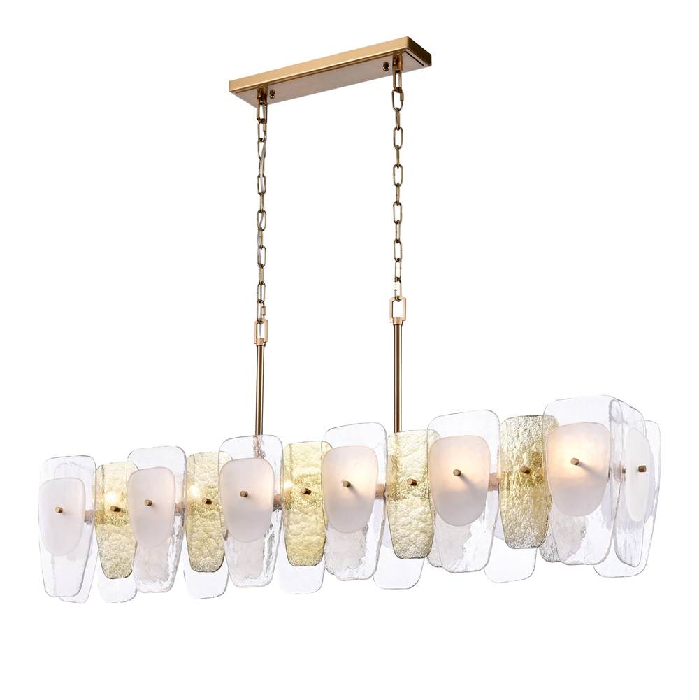 Arabela Lighting 85203-6 Lacquered Gold 53'' Strata Linear  Chandelier In Lacquered Gold With Layers Of Clear, Frosted, And Gold-leafed Glass Image 1