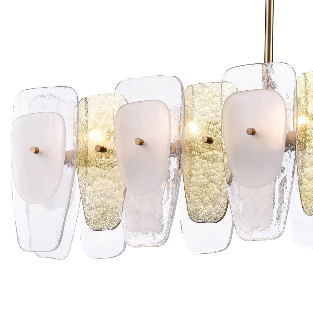 Arabela Lighting Strata 53'' Strata Linear  Chandelier In Lacquered Gold With Layers Of Clear, Frosted, And Gold-leafed Glass