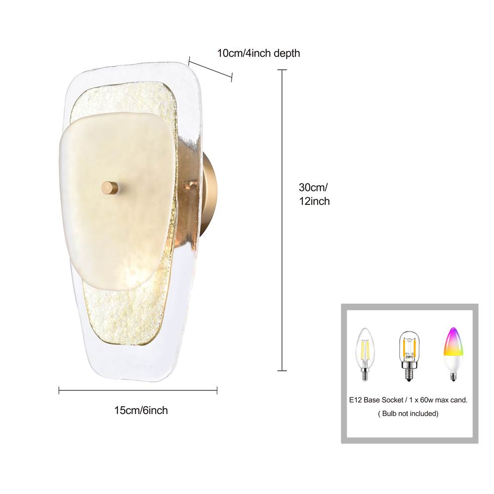 Arabela Lighting 85204-1 Lacquered Gold 12'' Strata Wall Sconce  In Lacquered Gold With Layers Of Clear, Frosted, And Gold-leafed Glass Image 2