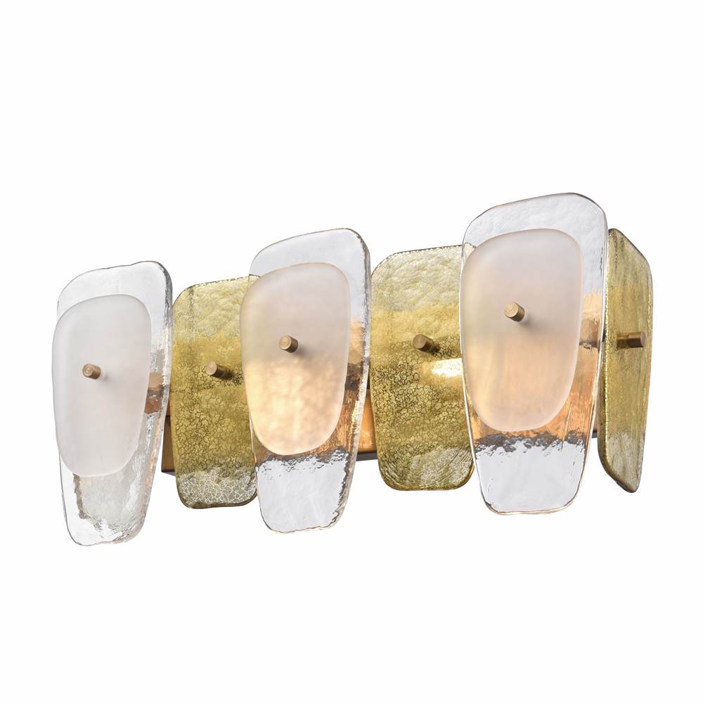 Arabela Lighting Strata 20.75'' Strata Vanity  In Lacquered Gold With Layers Of Clear, Frosted, And Gold-leafed Glass