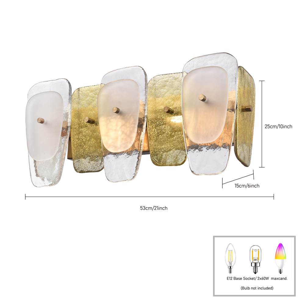 Arabela Lighting 85205-2 Lacquered Gold 20.75'' Strata Vanity  In Lacquered Gold With Layers Of Clear, Frosted, And Gold-leafed Glass Image 2