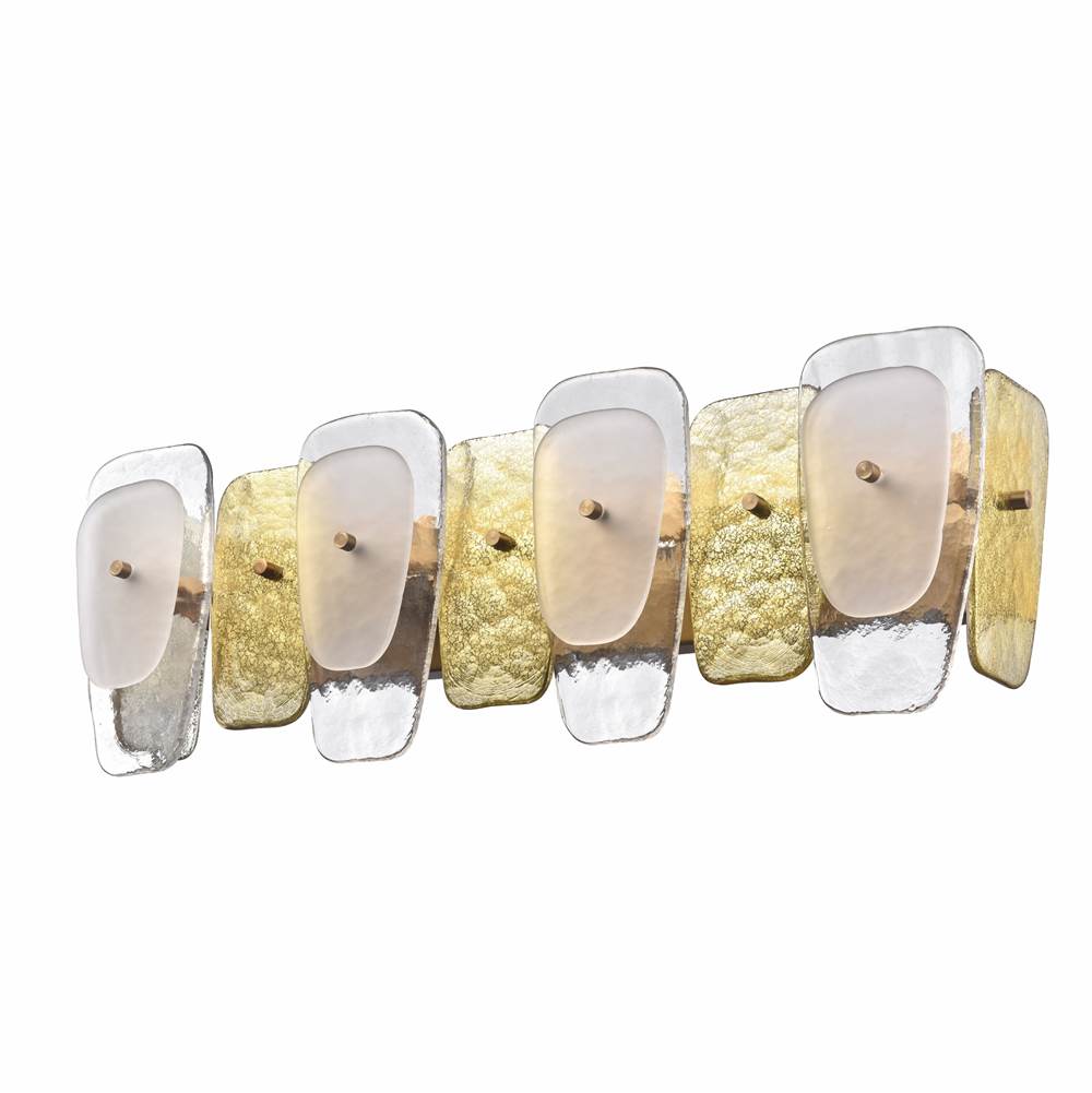 Arabela Lighting Strata 29'' Strata Vanity  In Lacquered Gold With Layers Of Clear, Frosted, And Gold-leafed Glass