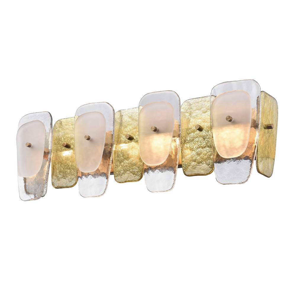 Arabela Lighting 85206-4 Lacquered Gold 29'' Strata Vanity  In Lacquered Gold With Layers Of Clear, Frosted, And Gold-leafed Glass Image 6