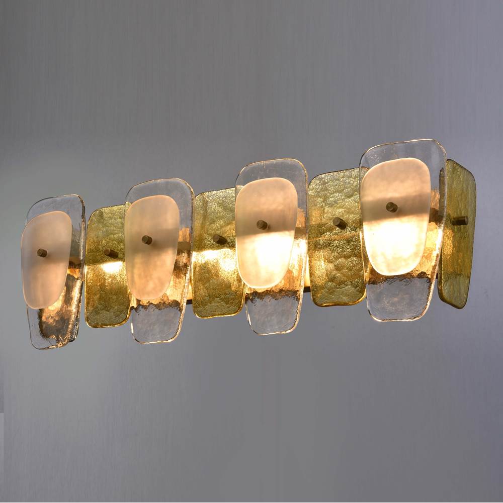 Arabela Lighting 85206-4 Lacquered Gold 29'' Strata Vanity  In Lacquered Gold With Layers Of Clear, Frosted, And Gold-leafed Glass Image 4
