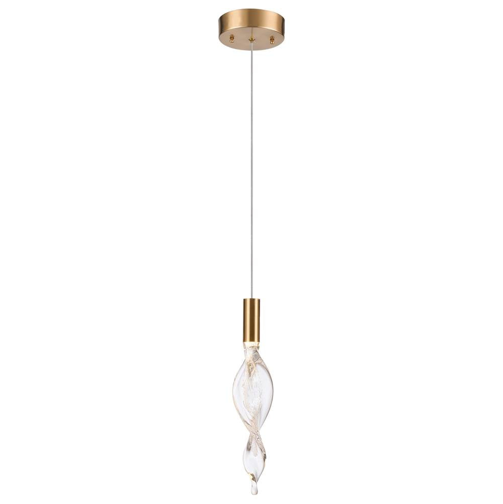Arabela Lighting 85211-1 Natural Brass 14'' Aurora Pendant In  Natural Brass With Clear Hand-formed Corkscrew Glass Image 1