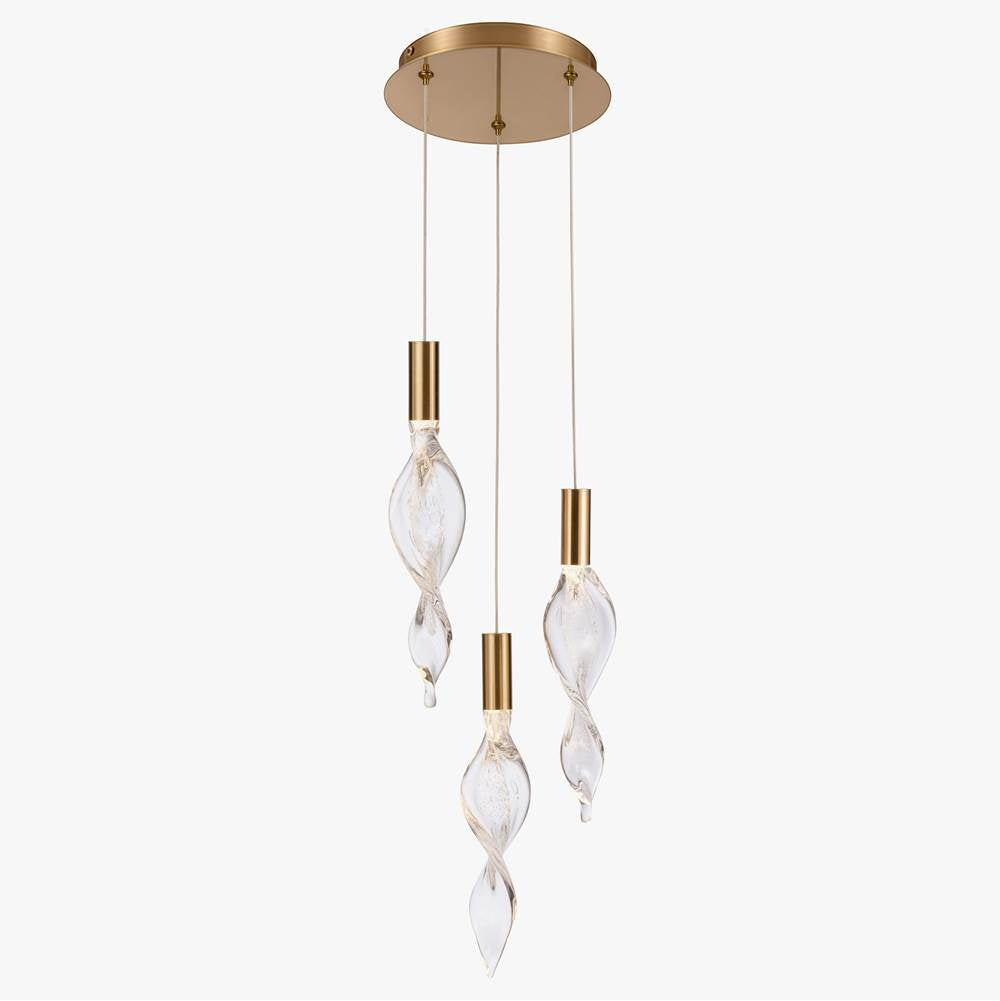 Arabela Lighting 85212-3 Natural Brass 10'' Aurora Pendant In  Natural Brass With Clear Hand-formed Corkscrew Glass Image 1