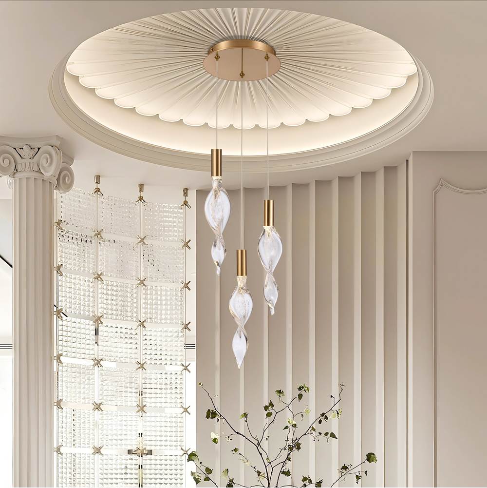 Arabela Lighting 85212-3 Natural Brass 10'' Aurora Pendant In  Natural Brass With Clear Hand-formed Corkscrew Glass Image 3