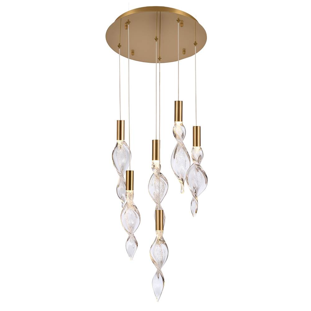 Arabela Lighting 85213-6 Natural Brass 16'' Aurora Pendant In  Natural Brass With Clear Hand-formed Corkscrew Glass Image 1