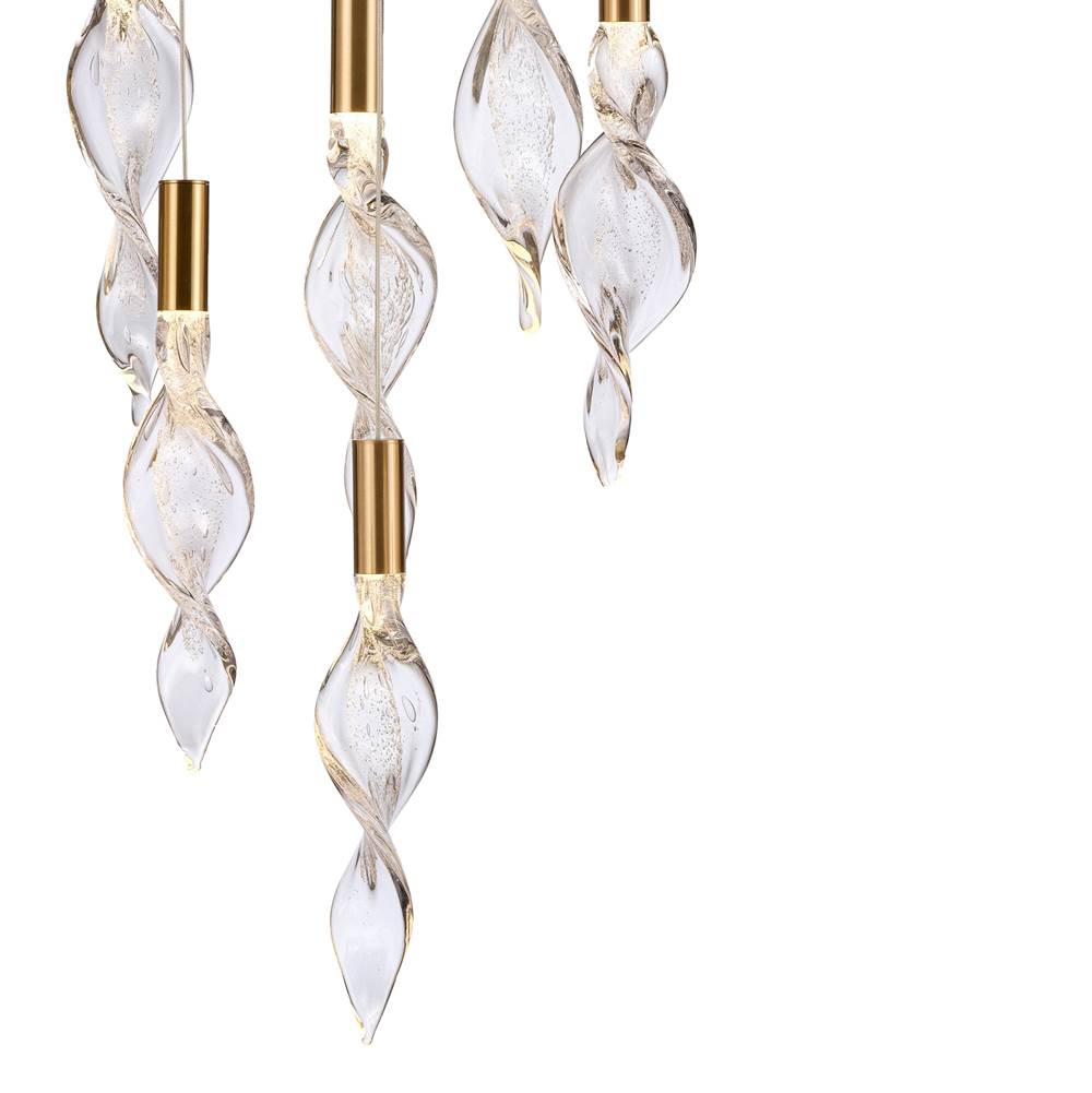 Arabela Lighting 85213-6 Natural Brass 16'' Aurora Pendant In  Natural Brass With Clear Hand-formed Corkscrew Glass Image 5