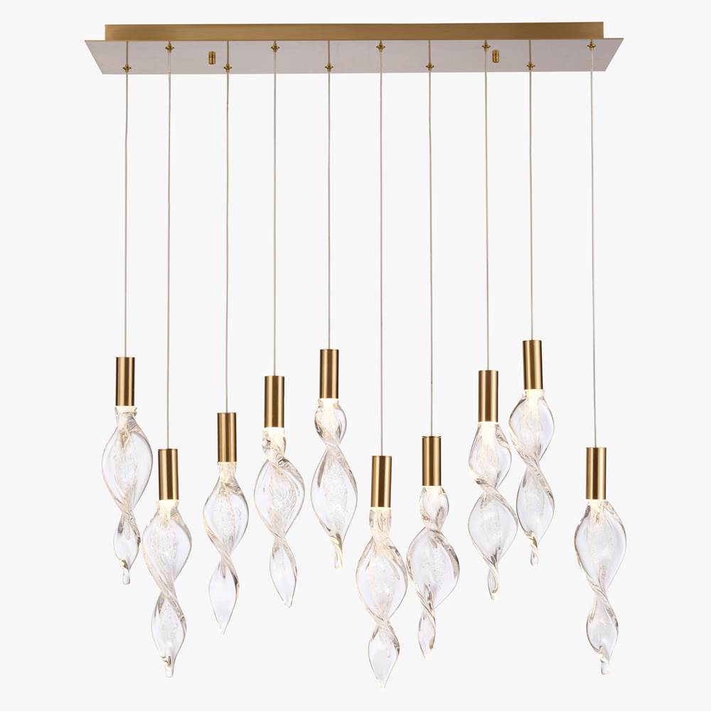 Arabela Lighting 85215-10 Natural Brass 36'' Aurora Linear Pendant In  Natural Brass With Clear Hand-formed Corkscrew Glass Image 1