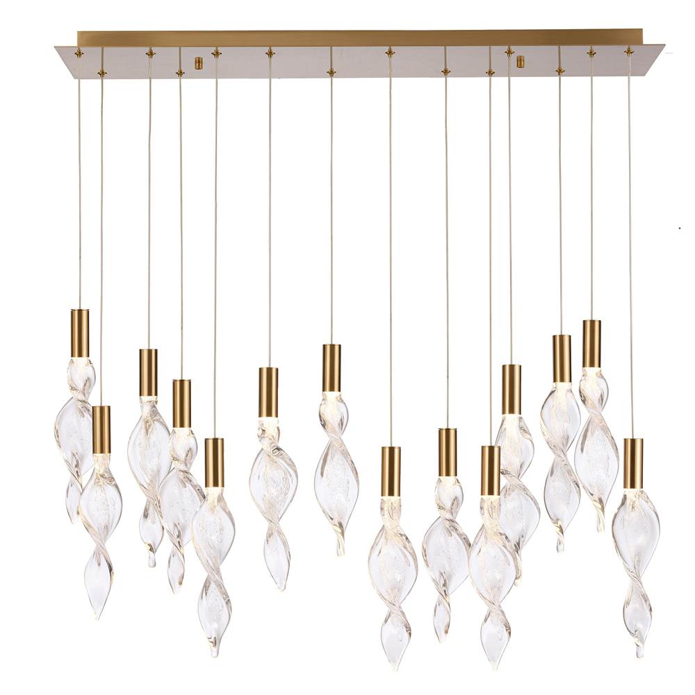 Arabela Lighting 85216-14 Natural Brass 50'' Aurora Linear Pendant In  Natural Brass With Clear Hand-formed Corkscrew Glass Image 1