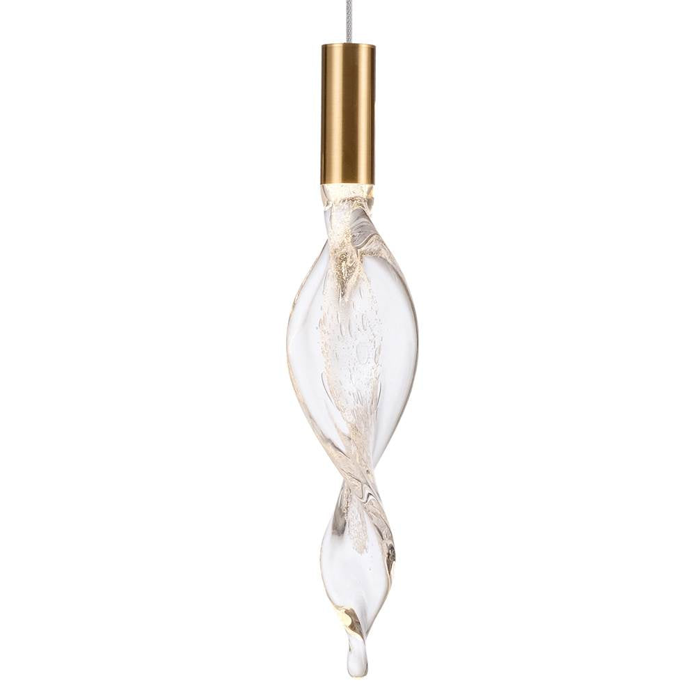 Arabela Lighting Aurora 50'' Aurora Linear Pendant In  Natural Brass With Clear Hand-formed Corkscrew Glass