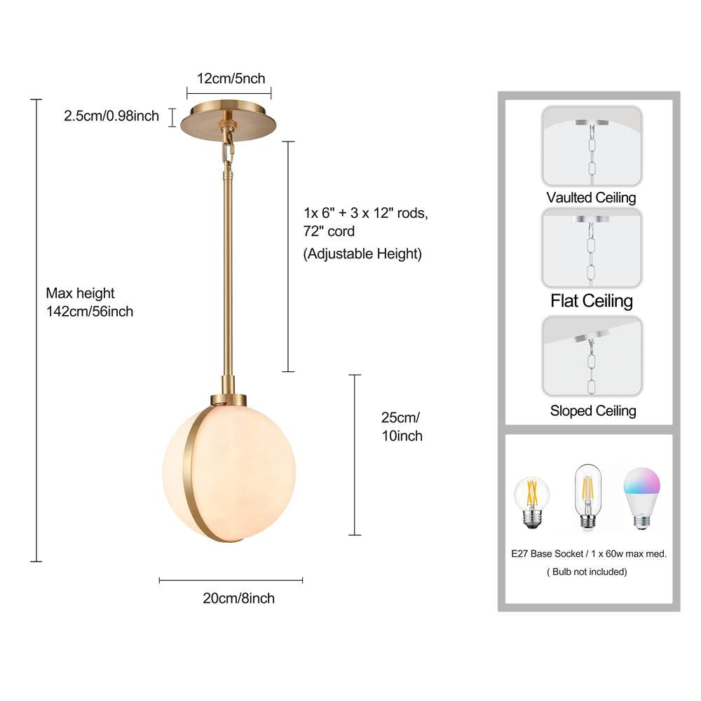Arabela Lighting 85221-1 Lacquered Gold 10'' Lumis Pendant In Lacquered Gold  With  Faux Alabaster Shade Image 2
