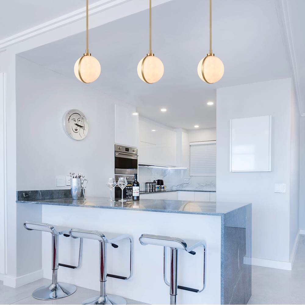 Arabela Lighting 85221-1 Lacquered Gold 10'' Lumis Pendant In Lacquered Gold  With  Faux Alabaster Shade Image 3