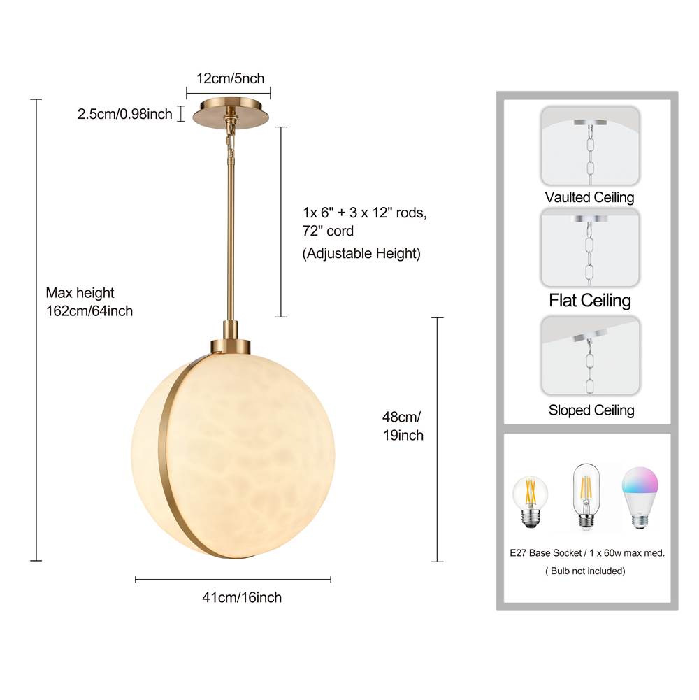 Arabela Lighting 85222-1 Lacquered Gold 18.5'' Lumis Pendant In Lacquered Gold  With  Faux Alabaster Shade Image 2