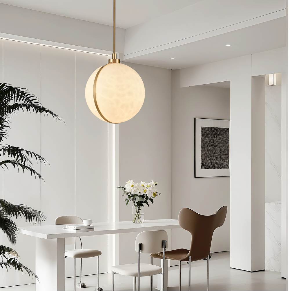 Arabela Lighting 85222-1 Lacquered Gold 18.5'' Lumis Pendant In Lacquered Gold  With  Faux Alabaster Shade Image 4