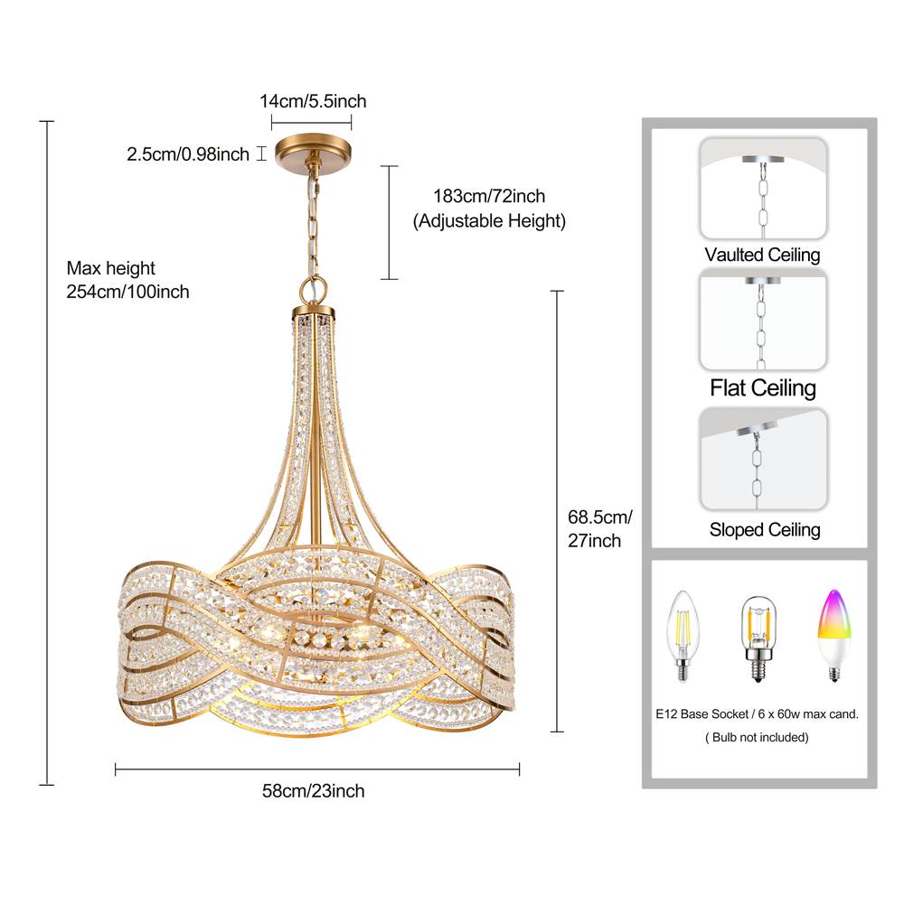 Arabela Lighting 85231-6 Lacquered Gold 27'' Anatasia Chandelier In Lacquered Gold  With  Clear Crystal Filigree Image 2