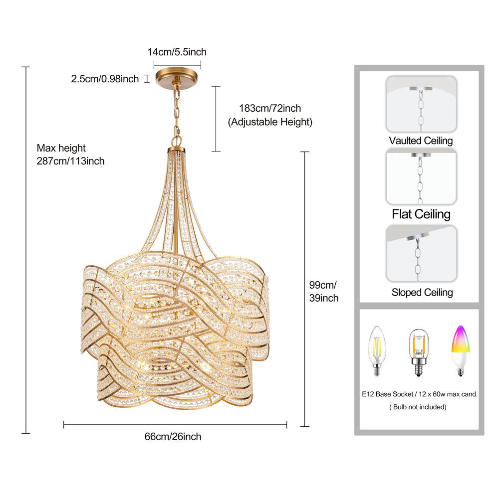 Arabela Lighting 85232-12 Lacquered Gold 39'' Anatasia Chandelier In Lacquered Gold  With  Clear Crystal Filigree Image 2