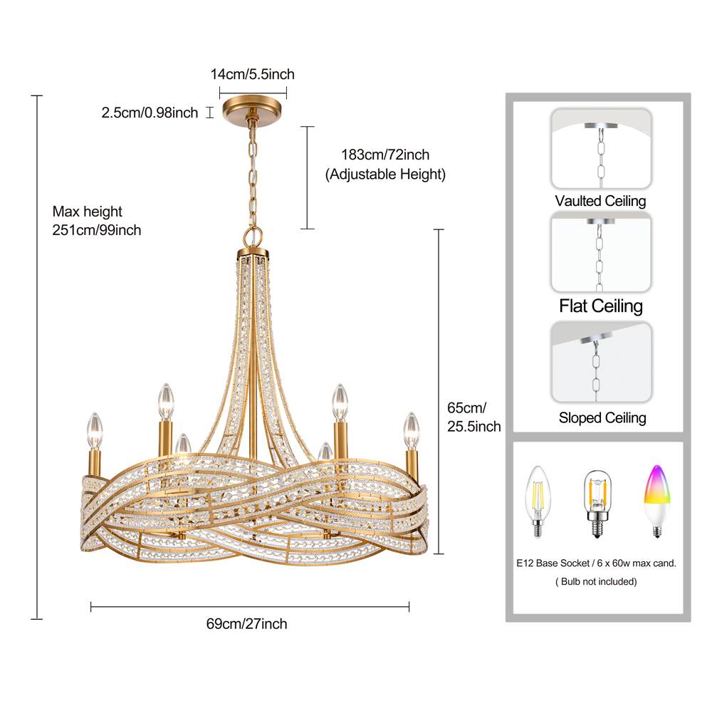 Arabela Lighting 85233-6 Lacquered Gold 25'' Anatasia Chandelier In Lacquered Gold  With  Clear Crystal Filigree Image 2