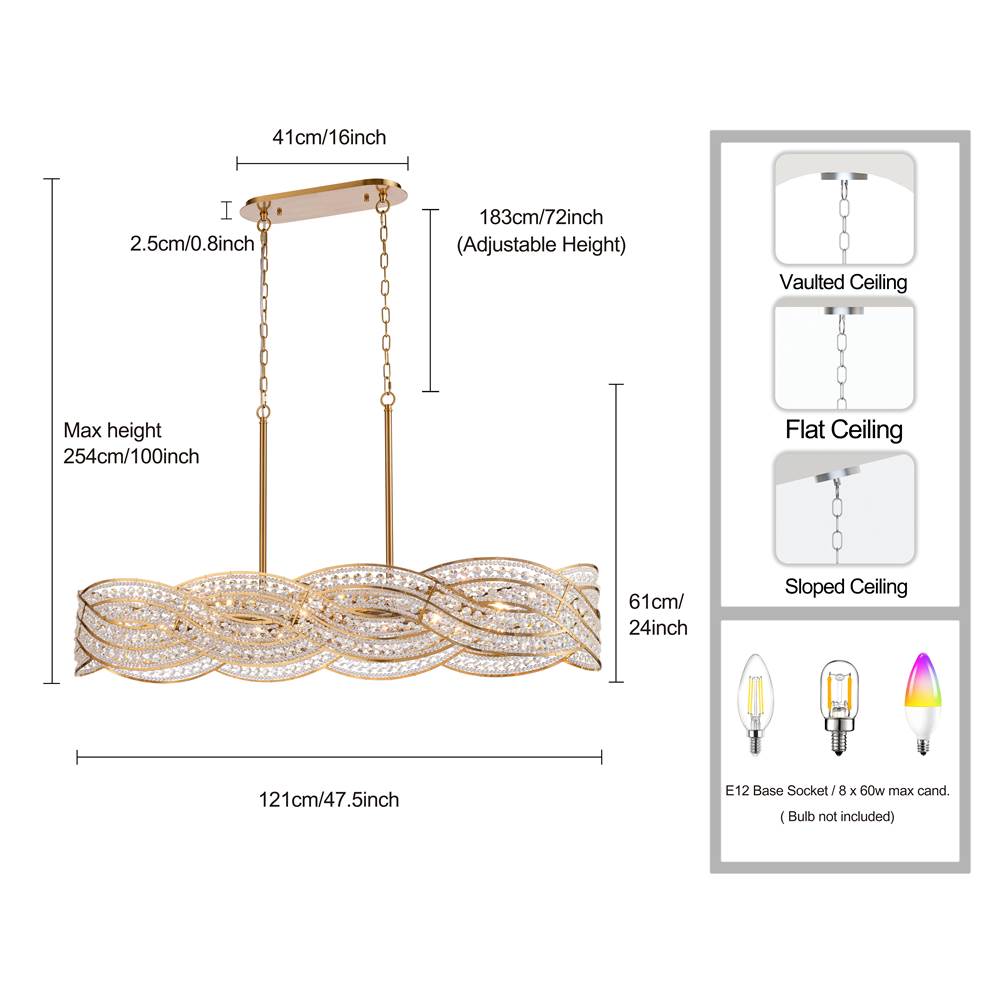 Arabela Lighting 85234-8 Lacquered Gold 47'' Anatasia Linear Chandelier In Lacquered Gold  With  Clear Crystal Filigree Image 2