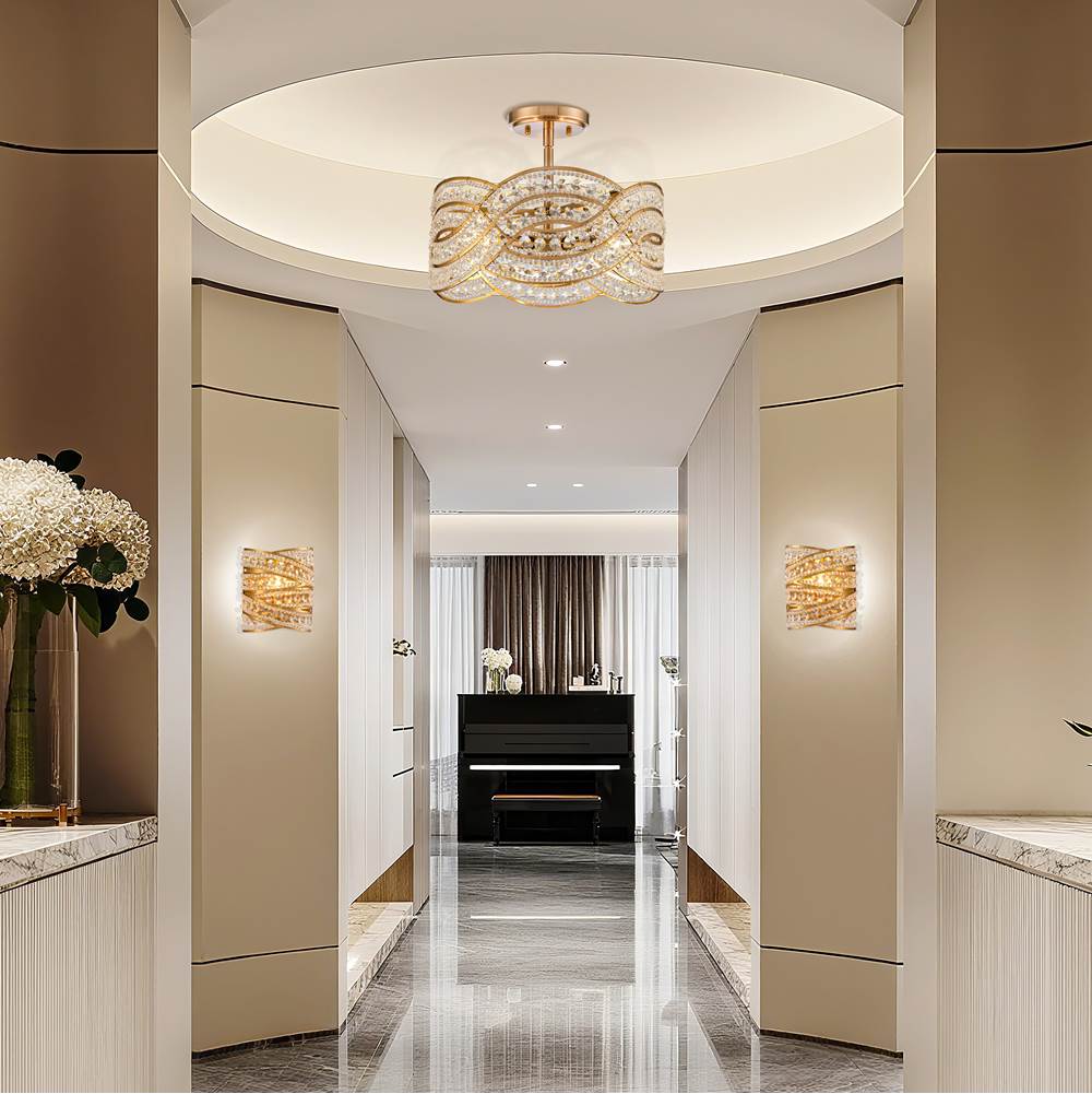 Arabela Lighting 85235-4 Lacquered Gold 12'' Anatasia Semi Flush In Lacquered Gold  With  Clear Crystal Filigree Image 3