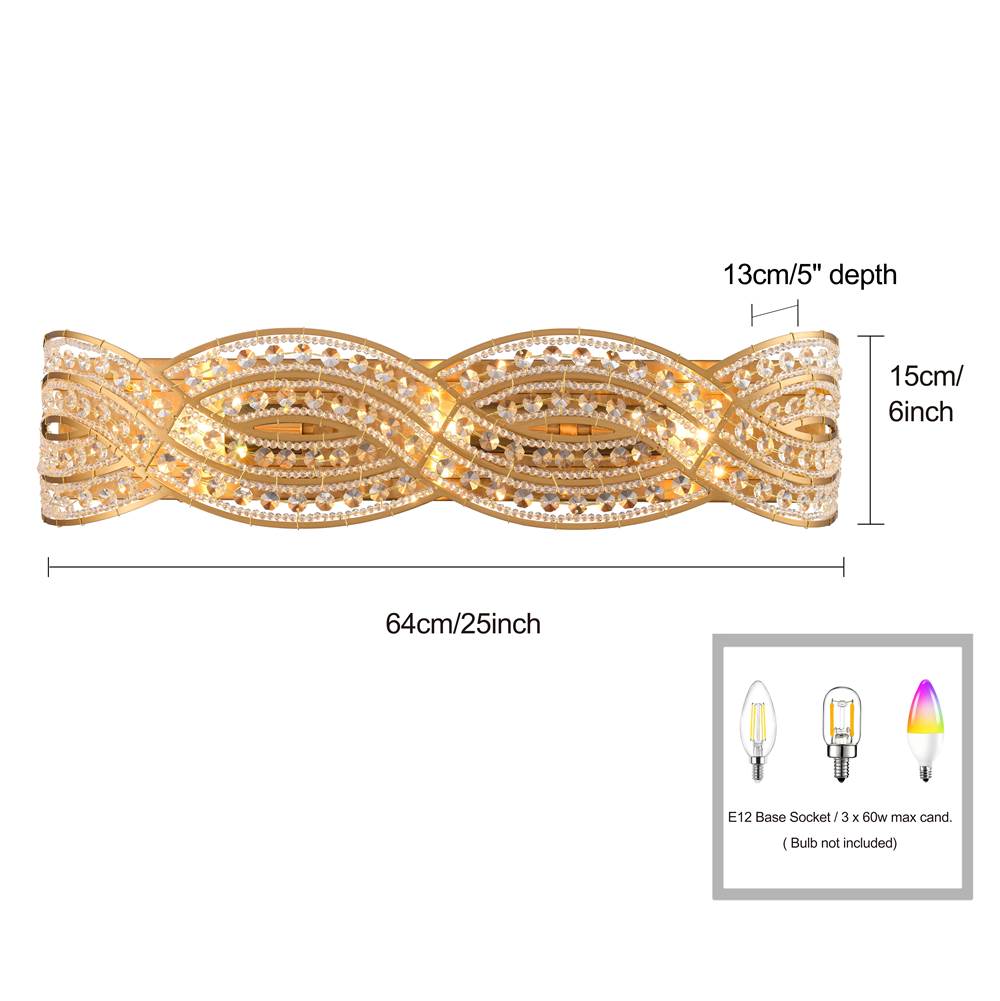 Arabela Lighting 85236-3 Lacquered Gold 25'' Anatasia Vanity In Lacquered Gold  With  Clear Crystal Filigree Image 2