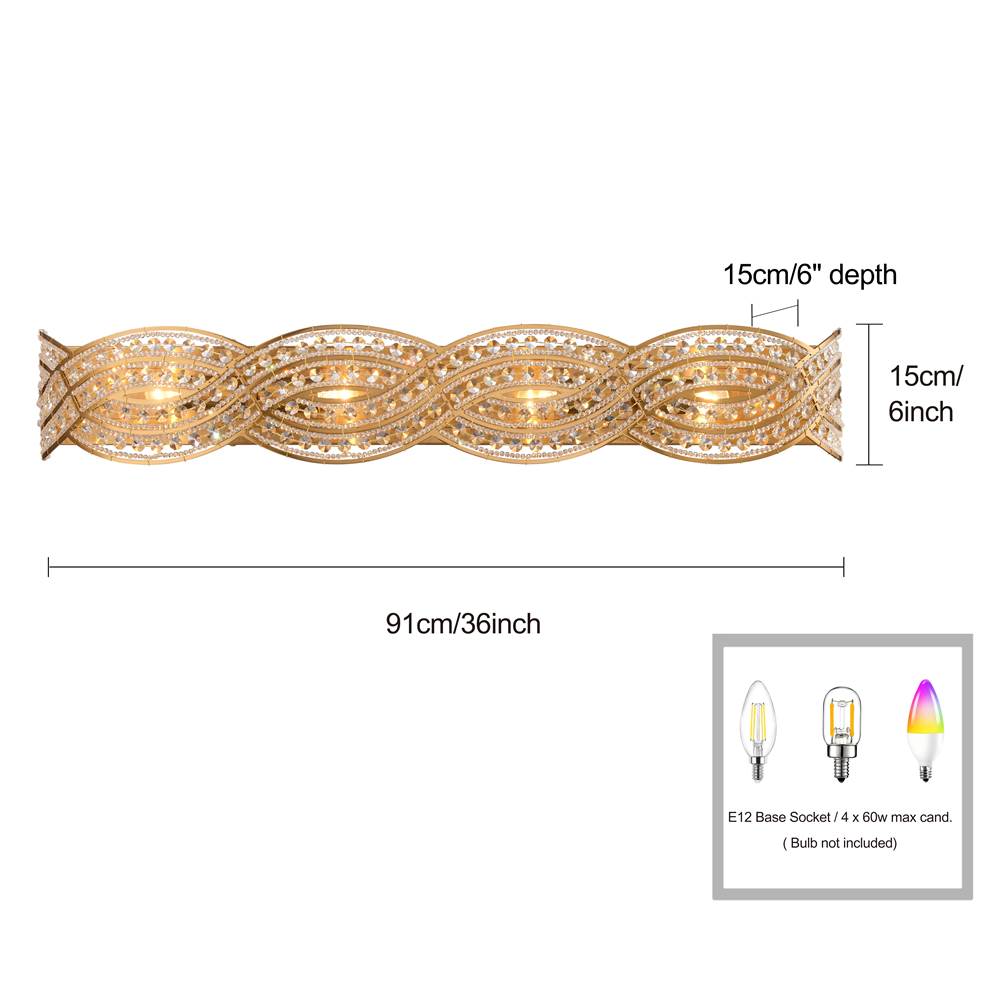 Arabela Lighting 85237-4 Lacquered Gold 36'' Anatasia Vanity In Lacquered Gold  With  Clear Crystal Filigree Image 2