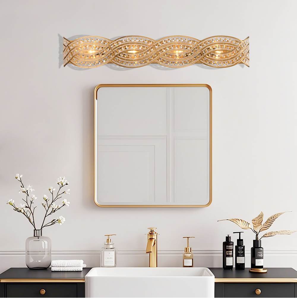 Arabela Lighting 85237-4 Lacquered Gold 36'' Anatasia Vanity In Lacquered Gold  With  Clear Crystal Filigree Image 3