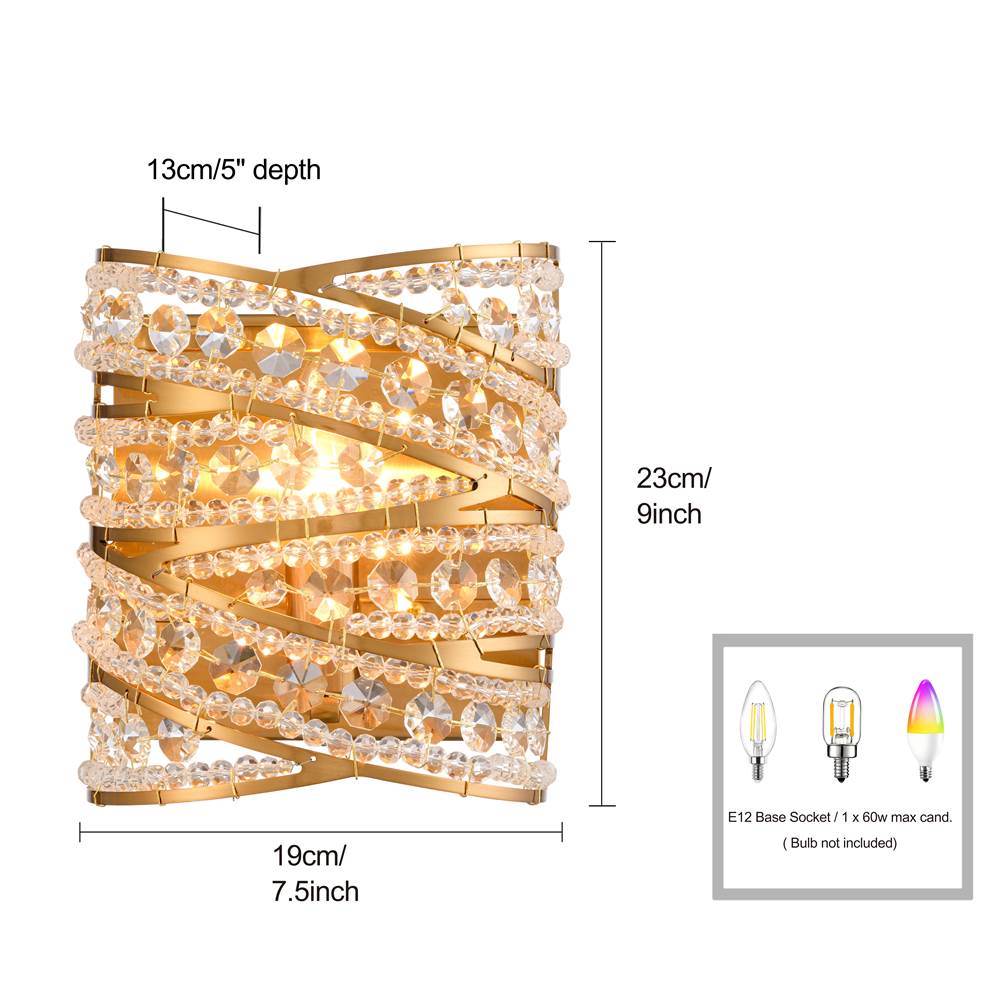 Arabela Lighting 85238-1 Lacquered Gold 8.5'' Anatasia Wall Sconce In Lacquered Gold  With  Clear Crystal Filigree Image 2
