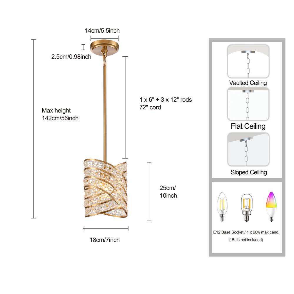 Arabela Lighting 85239-1 Lacquered Gold 9.5'' Anatasia Pendant In Lacquered Gold  With  Clear Crystal Filigree Image 2