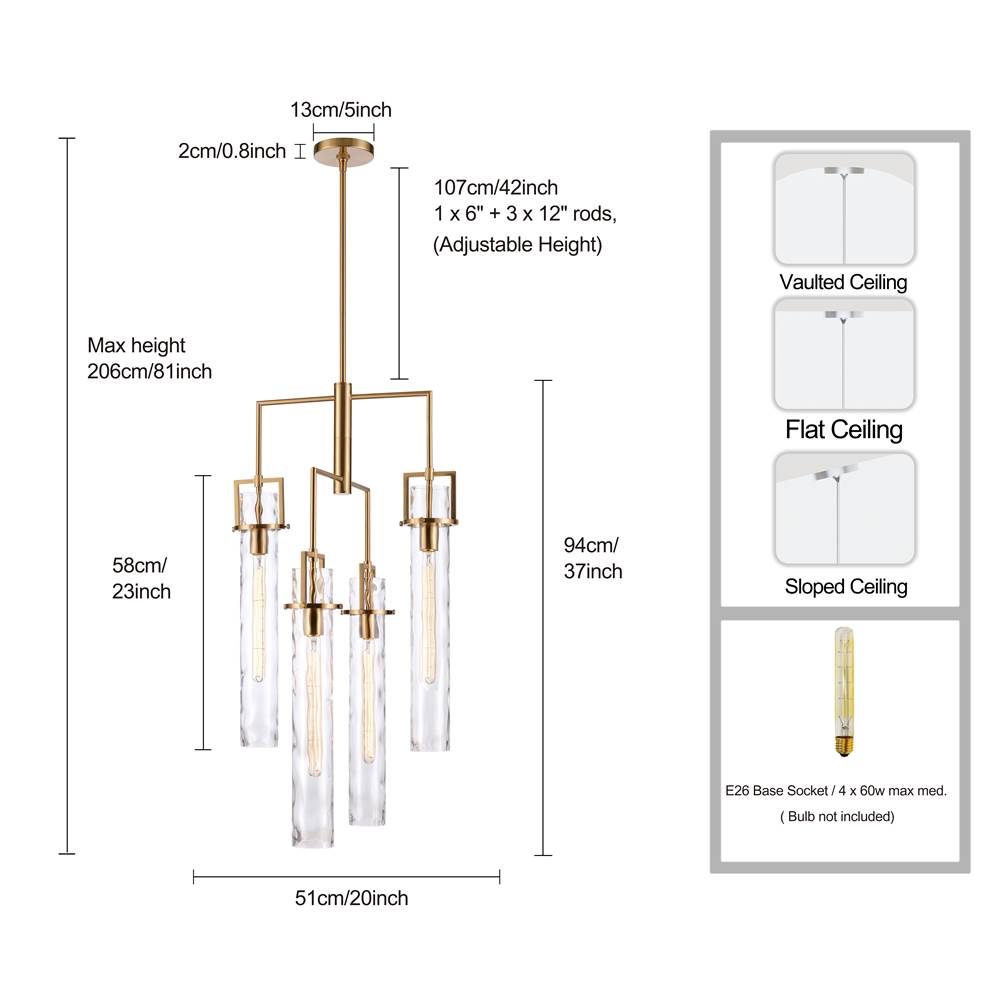 Arabela Lighting 85241-4 Lacquered Gold 36.5'' Jayden  Chandelier In  Lacquered Gold  With  Slender Water Glass Image 2