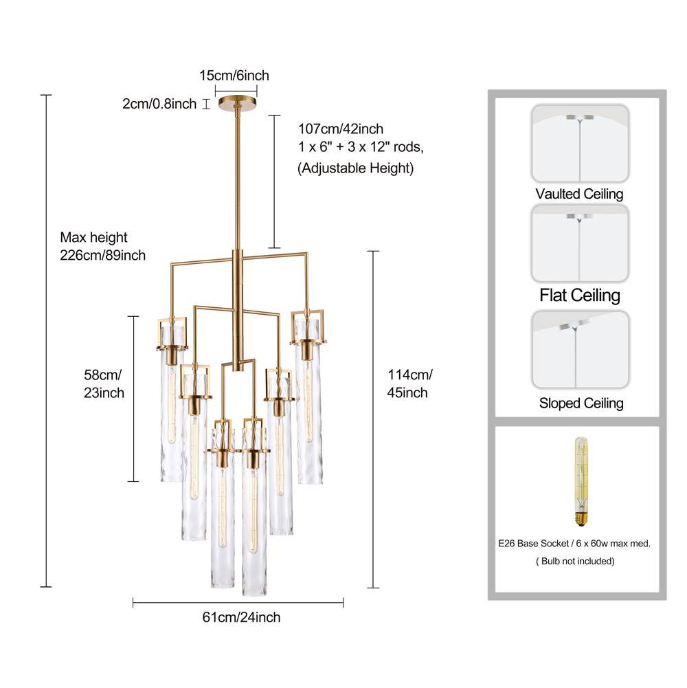 Arabela Lighting 85242-6 Lacquered Gold 44.5'' Jayden Chandelier In  Lacquered Gold  With  Slender Water Glass Image 2